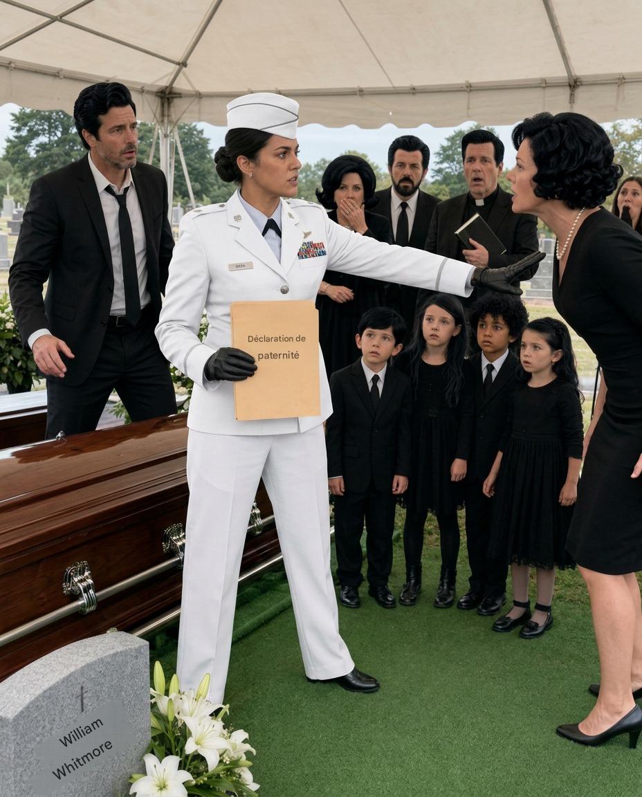 Je suis entrée dans la salle d’enterrement de la famille de mon ex-mari avec mes cinq enfants, et les murmures ont commencé avant même que nous atteignions la tombe. Mais dès qu’il les a regardés et a vu son propre visage se refléter dans chacun d’eux, la femme qui a contribué à détruire mon mariage a tellement pâli que j’ai su que le passé allait ressurgir devant tout le monde…
