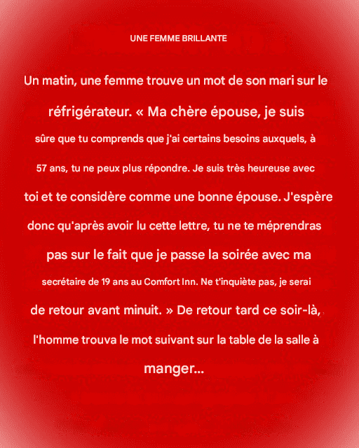 La revanche d’une femme effrontée de 57 ans !