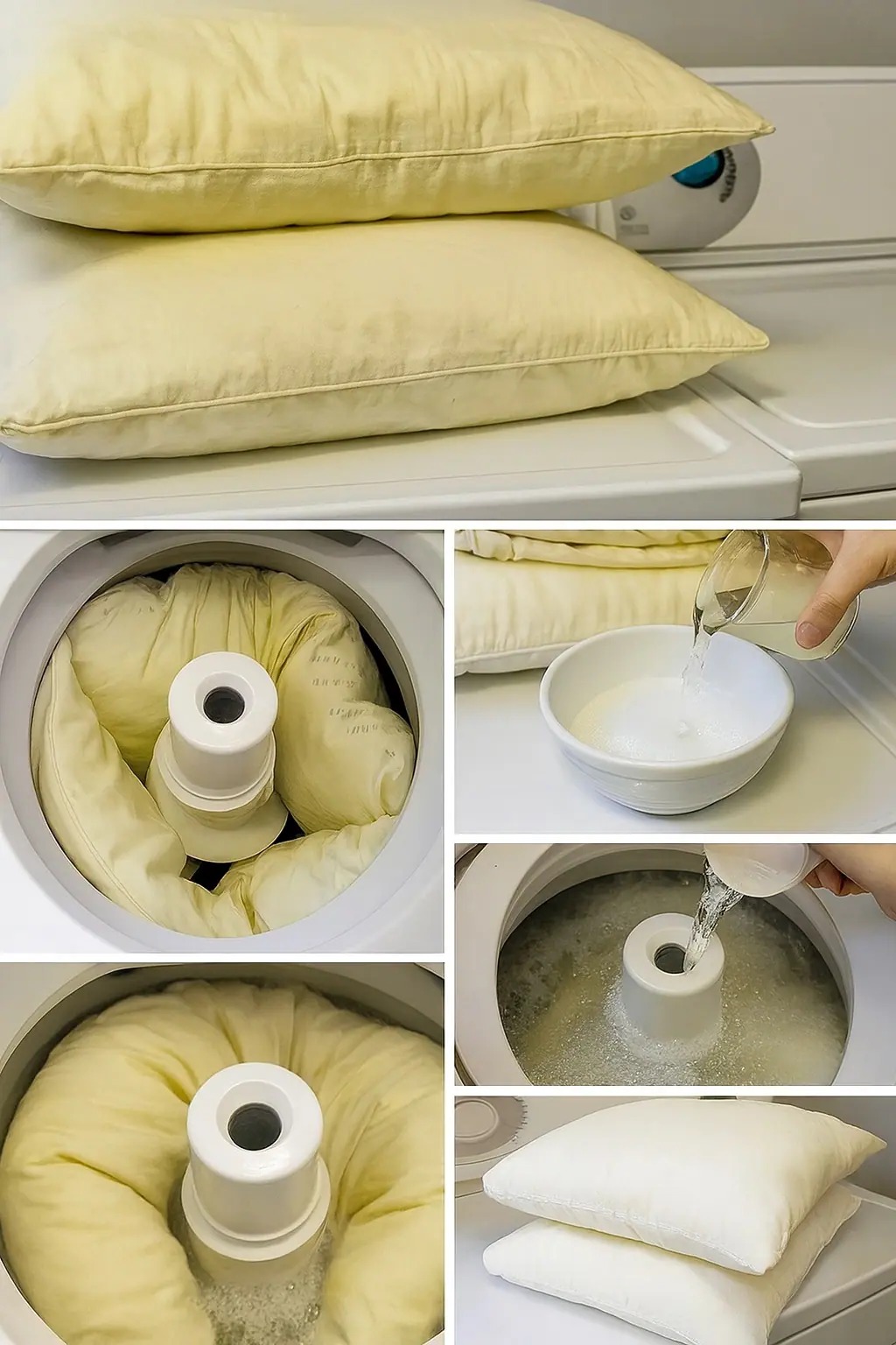 Pour blanchir des oreillers jaunis et tachés, nul besoin de détergent : voici une astuce