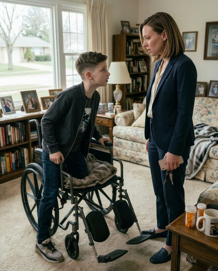 Mon mari m’a laissée à la maison avec son fils « paralysé ». Dès que sa voiture a disparu dans l’allée, il s’est levé de son fauteuil roulant et a murmuré : « Tu dois partir. Il ne reviendra pas. » C’était un jeudi après-midi comme les autres. Daniel m’a embrassée et est parti, faisant semblant de revenir bientôt. Mais il n’en avait aucune intention. Nous étions mariés depuis seulement quatre mois. Daniel Whitmore était charmant, respecté et connu comme un veuf dévoué élevant un fils handicapé. Eli, douze ans, avait toujours été calme, pâle et en fauteuil roulant depuis ce que Daniel décrivait comme un tragique accident. Tout le monde admirait Daniel. Et je le croyais. Cet après-midi-là, il a dit qu’il avait une réunion à Hartford et m’a demandé de rester avec Eli quelques heures. « Juste jusqu’au dîner », a-t-il dit. « Il n’aime pas être seul. » J’ai accepté. Quelques minutes après son départ, j’étais dans la cuisine quand j’ai entendu du bruit derrière moi. Je me suis retournée, m’attendant à voir Eli là où je l’avais laissé. Mais il était debout. Je suis restée figée. Il sortit facilement de son fauteuil roulant et s’approcha de moi. « Ne panique pas », dit-il doucement. J’avais du mal à parler. « Tu… tu peux marcher ? » Il hocha la tête, le visage crispé. « S’il te plaît, écoute-moi. Tu dois partir. » Un frisson me parcourut. « Que veux-tu dire ? » Il me saisit le poignet, la voix tremblante. « Il ne reviendra pas. » Mes pensées s’emballèrent. « Qu’est-ce que tu racontes ? » Eli jeta un coup d’œil vers les fenêtres, puis me regarda de nouveau. « Il fait ça », murmura-t-il. « Il part… et après, tout bascule. » Je sentis une oppression dans ma poitrine. « Tu n’es pas la première », ajouta-t-il doucement. Tout me parut soudain étrange : la maison déserte, le portail fermé à clé, les histoires que Daniel racontait sur le passé. « Eli », dis-je prudemment, « dis-moi la vérité. » Il hésita, puis ajouta : « Je l’ai entendu parler en bas ce matin. Il parlait de fermer la maison à clé… que personne ne serait là plus tard. » À ce moment précis, j’entendis un faible bruit sous le plancher. Eli me regarda. « Il a verrouillé le portail avant de partir », a-t-il dit. « Et j’imagine que le signal a disparu aussi. » C’est là que j’ai compris… qu’il fallait que je parte. La suite dans le premier commentaire 👇