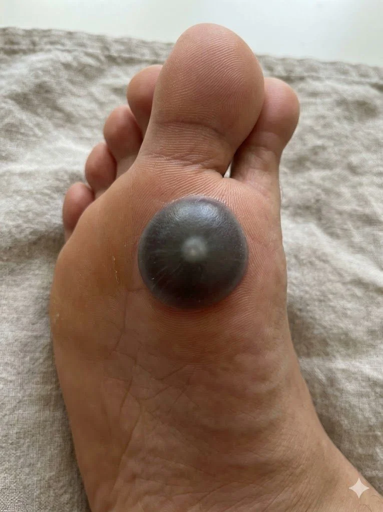Ma fille s’est réveillée avec une énorme tache sur le pied. Je ne sais pas ce que ça peut être. Elle a mal et ne peut pas bouger son pied. Qu’est-ce que c’est ? Pouvez-vous m’expliquer ?