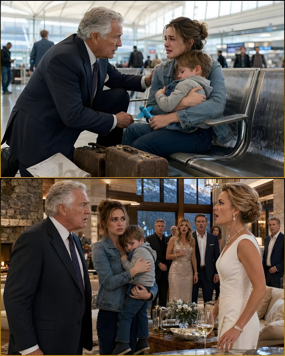 Lorsqu’un magnat a trouvé sa belle-fille assise à l’aéroport avec son petit-fils endormi et trois valises usées
