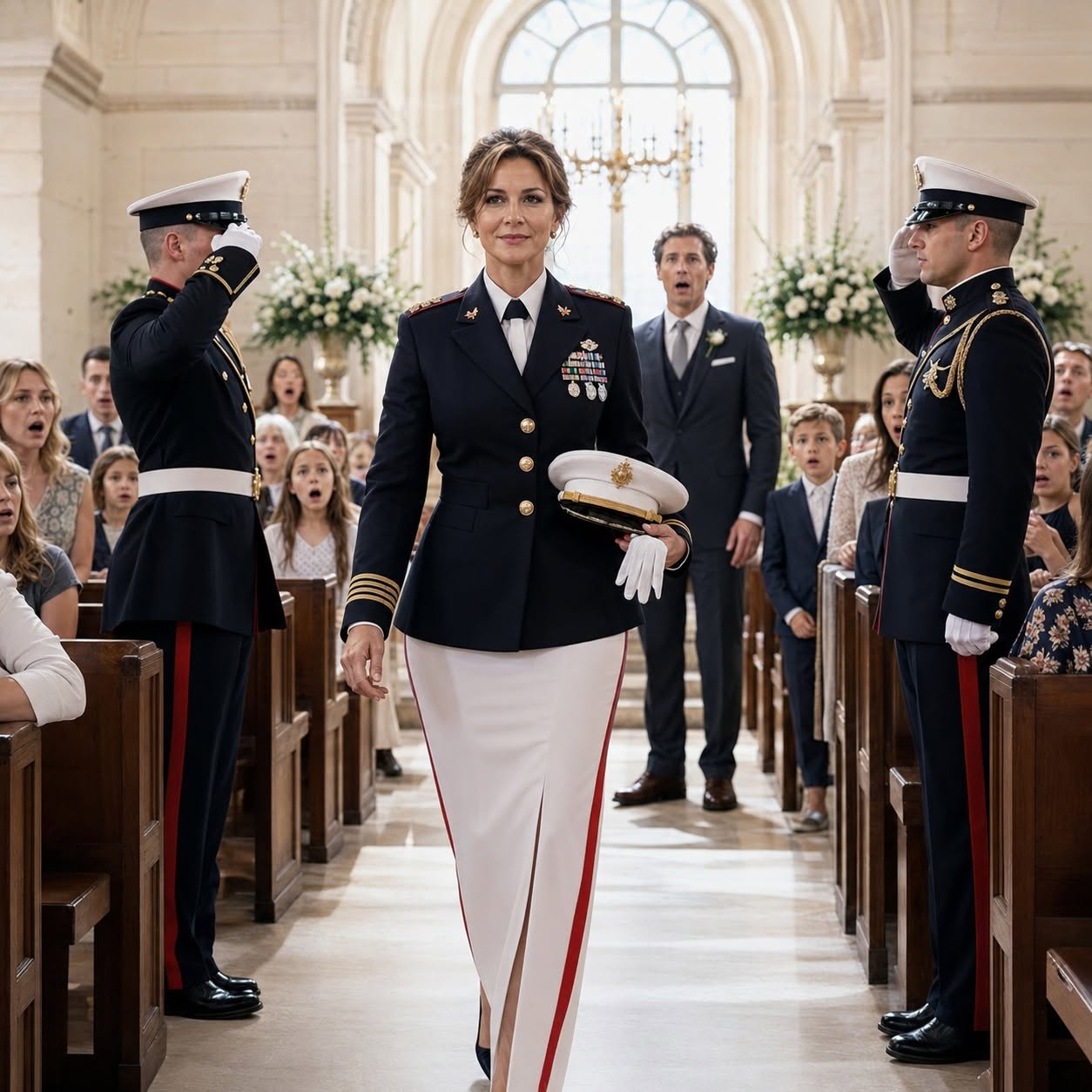 Ma famille m’a suppliée de ne pas porter mon uniforme militaire au mariage de mon frère. « Les soldats font honte », ont-ils dit. Ils voulaient que je me cache pour ne pas faire de l’ombre aux mariés. Mais, lorsque je suis entrée dans l’église avec mon uniforme de gala complet, 120 invités sont restés silencieux… et 20 fusiliers marins se sont levés en même temps.