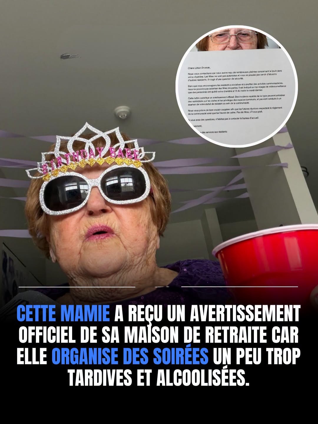 Une nonagénaire fait parler d’elle après avoir reçu un avertissement officiel de sa résidence pour seniors. En cause ? Des soirées qui se prolongeaient tard dans la nuit et quelques verres partagés avec d’autres résidents. Selon la direction, plusieurs invités auraient quitté sa chambre bien après minuit, ce qui a conduit l’établissement à lui adresser un rappel au règlement. Mais la principale intéressée n’a pas mâché ses mots : estimant qu’elle était libre de profiter de son logement comme elle l’entend, elle a rejeté cette mise en garde avec beaucoup de caractère. Finalement, un compromis a été trouvé. Elle pourra continuer à recevoir ses amis jusque tard dans la soirée, à condition qu’aucune boisson alcoolisée ne soit servie. Une histoire qui relance le débat : faut-il imposer des règles aussi strictes aux résidents d’une maison de retraite, ou chacun devrait-il pouvoir profiter de sa liberté tant qu’il ne dérange pas les autres ?
