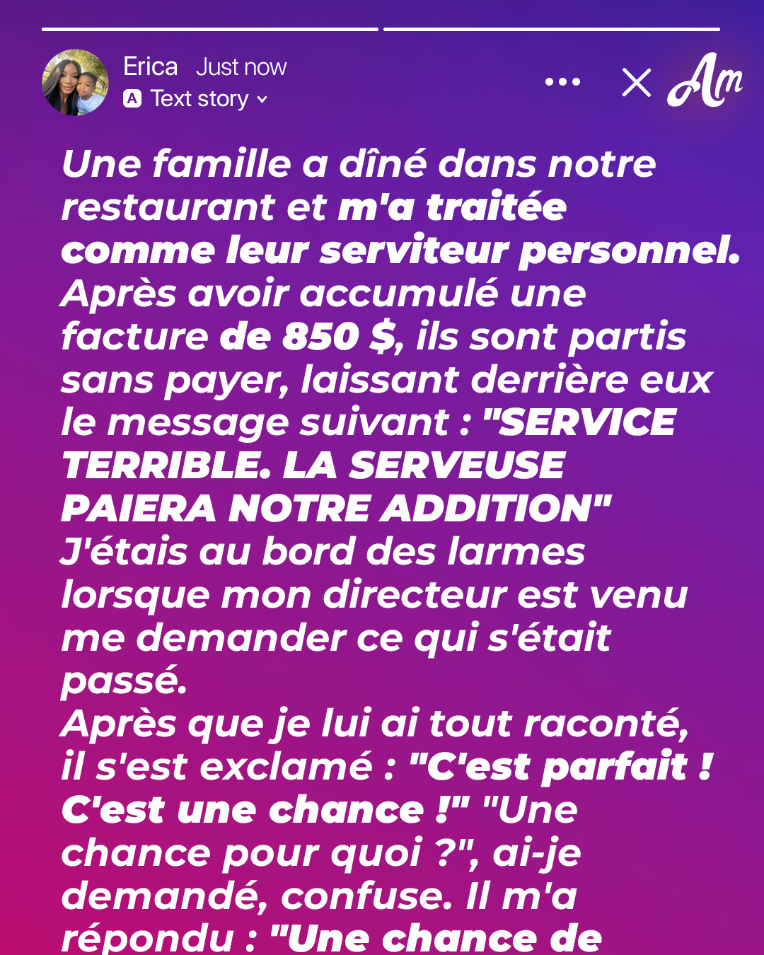 Une famille a critiqué mon service et a quitté le restaurant sans payer une facture de 850 $ – J’ai tourné la situation à mon avantage