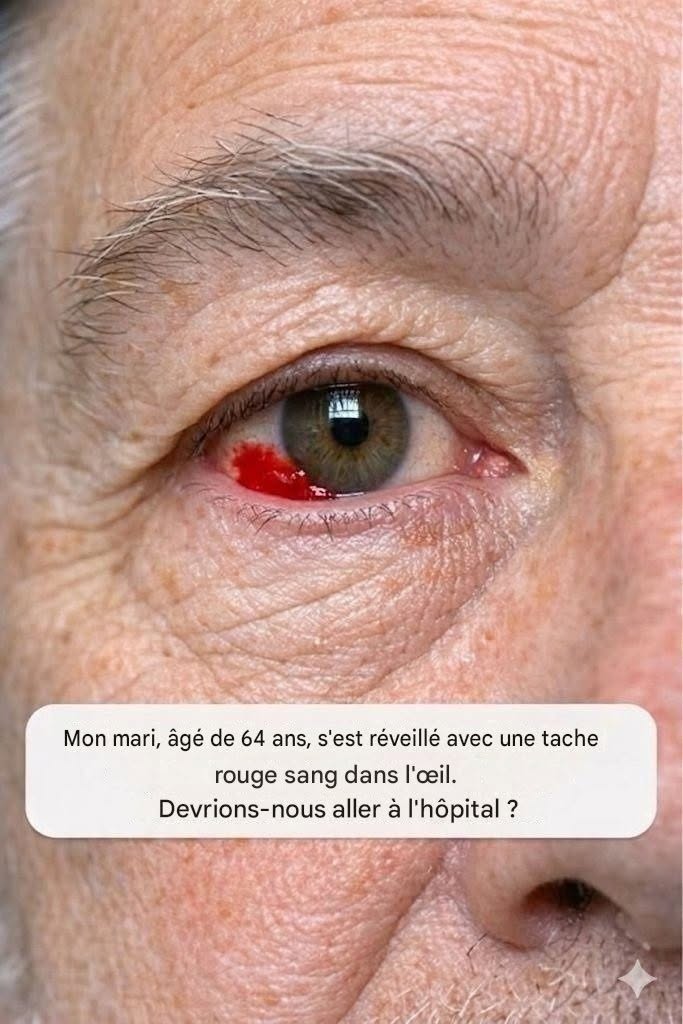 Mon mari de 64 ans s’est réveillé avec une tache rouge et saignante sur l’œil. Devrions-nous aller à l’hôpital ?
