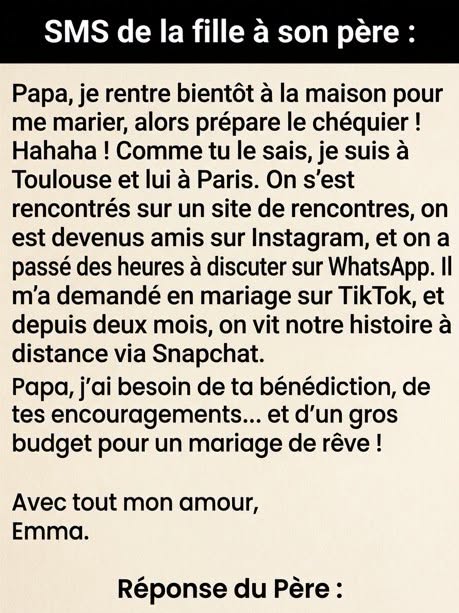 Quand une fille annonce son mariage virtuel à son père, sa réponse fait le buzz
